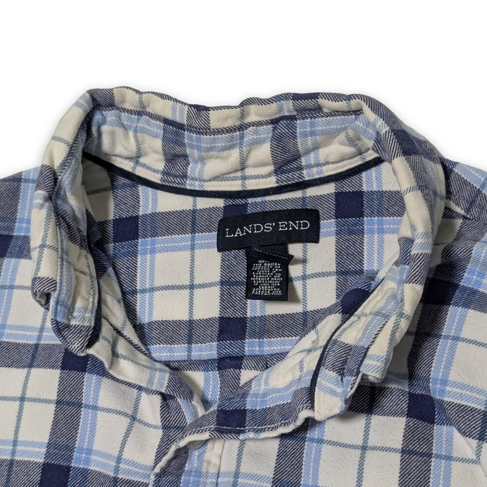 Lands' End Flannel White Blue Plaid Shirt Button-Down Collar Men's Size M Tall - Picture 3 of 3